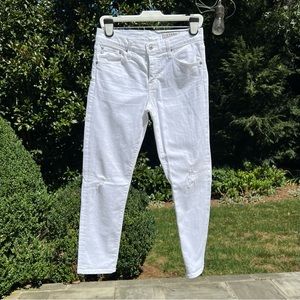 AG Ex-boyfriend White “Slouchy Slim” Distressed Ankle Jeans, Size 28